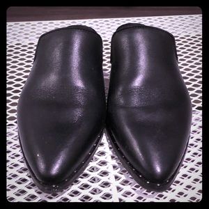 Black Leather Mules